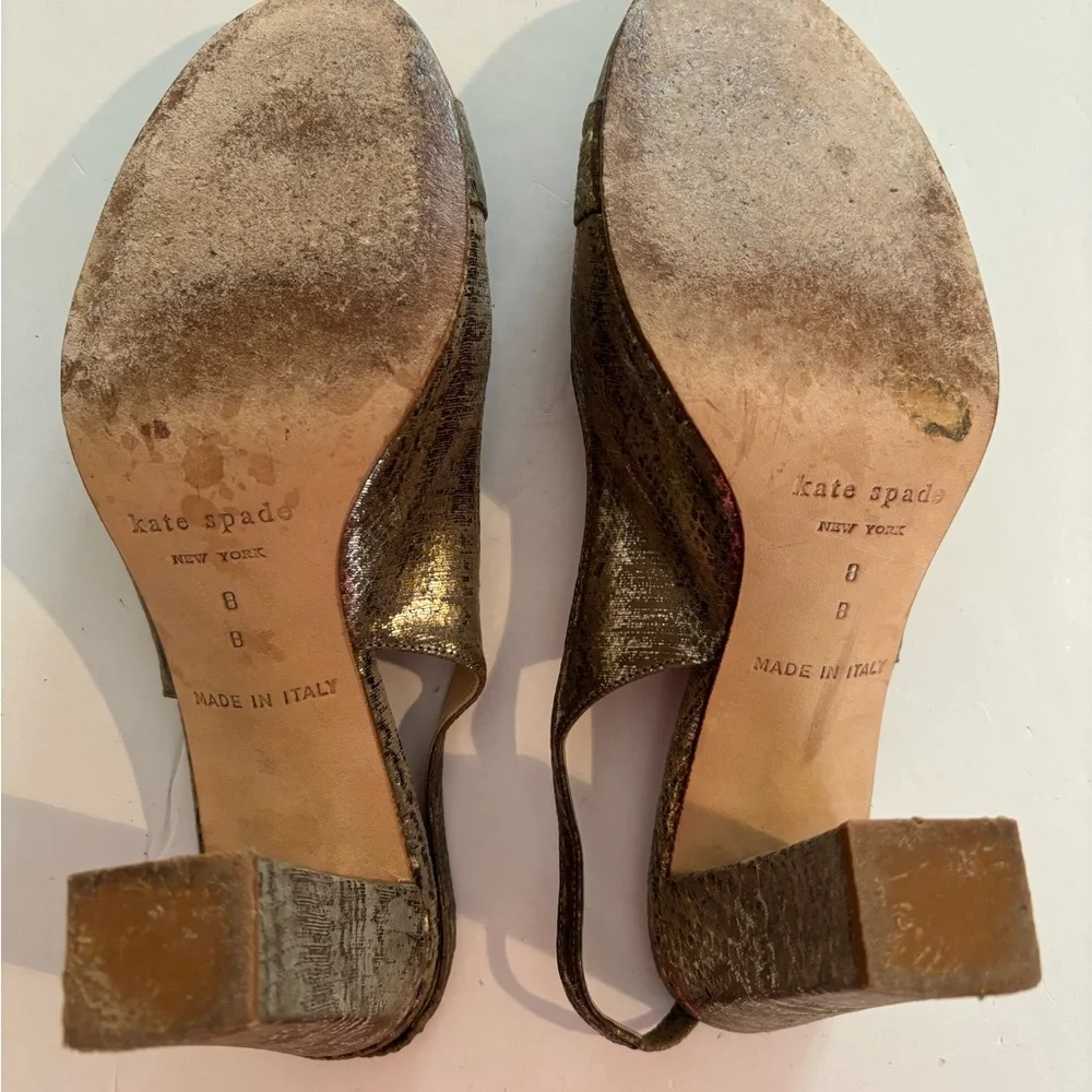 KATE SPADE Gold Metallic Sling Back Block Heels 8
